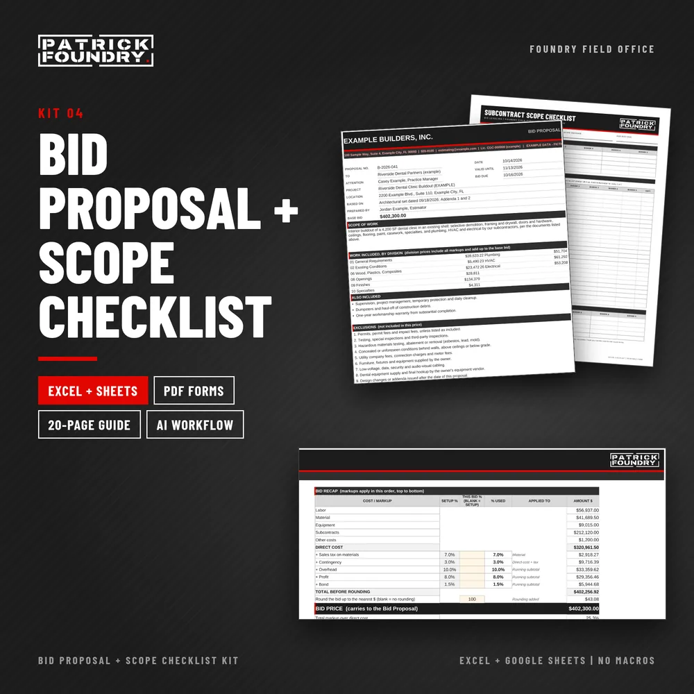 Bid Proposal and Scope Checklist Kit cover showing the proposal, scope checklist and bid recap