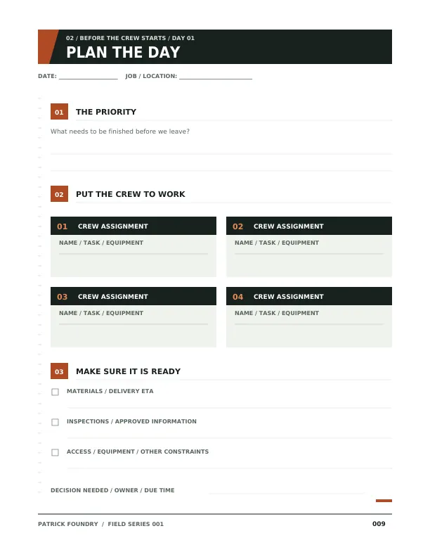 Custom daily crew planning page